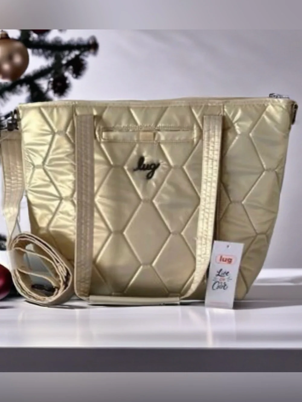 LUG $110 • holiday 2023 • metallic champagne / boho floral Rally Tote Bag • NEW